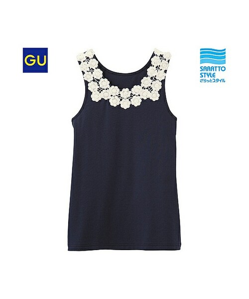 GU（ジーユー）の「（GU）さらっとフラワーレースタンクトップ（WOMEN ⁄ インナーキャミソール・タンクトップ・Tシャツ・レディース・OFF WHITE/YELLOW/NAVY/BLACK・L/XL/M/S）」の3枚目の写真