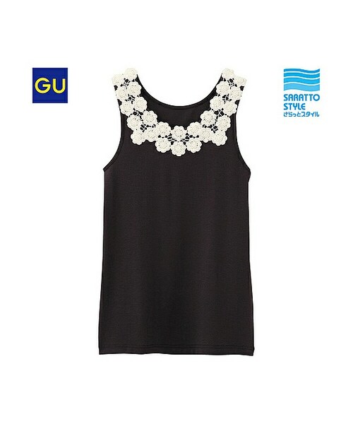 GU（ジーユー）の「（GU）さらっとフラワーレースタンクトップ（WOMEN ⁄ インナーキャミソール・タンクトップ・Tシャツ・レディース・OFF WHITE/YELLOW/NAVY/BLACK・L/XL/M/S）」の2枚目の写真