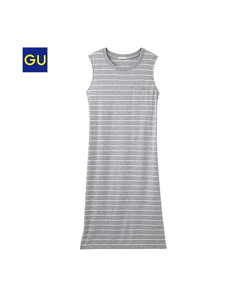 GU（ジーユー）の「（GU）ボーダーミディワンピース（ノースリーブ）（WOMEN ⁄ ワンピース・レディース・BEIGE/GRAY/NAVY・S/XL/M/L）」の2枚目の写真