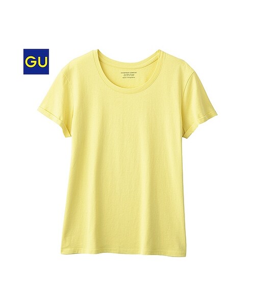 GU(ジーユー)の「(GU)ロールアップスリーブT(半袖)(WOMEN ⁄ カットソー(Tシャツ)・レディース・OFF WHITE/GRAY/YELLOW/BLACK/BLUE/PINK・L/M/S/XL)」の5枚目の写真