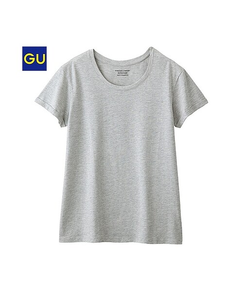 GU(ジーユー)の「(GU)ロールアップスリーブT(半袖)(WOMEN ⁄ カットソー(Tシャツ)・レディース・OFF WHITE/GRAY/YELLOW/BLACK/BLUE/PINK・L/M/S/XL)」の3枚目の写真