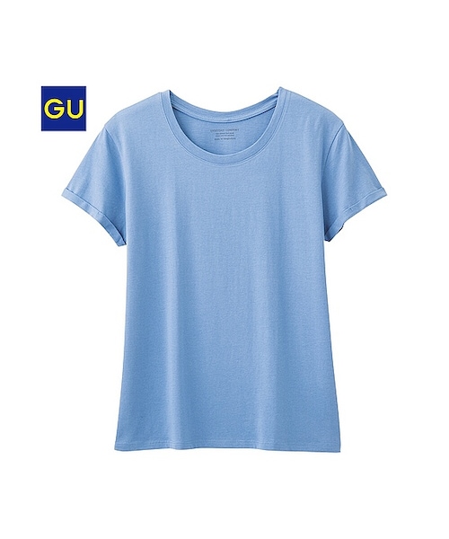 GU(ジーユー)の「(GU)ロールアップスリーブT(半袖)(WOMEN ⁄ カットソー(Tシャツ)・レディース・OFF WHITE/GRAY/YELLOW/BLACK/BLUE/PINK・L/M/S/XL)」の4枚目の写真