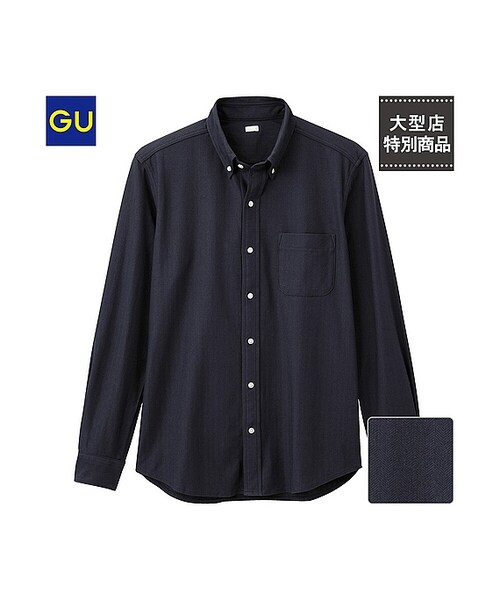 GU（ジーユー）の「（GU）ジャージヘリンボンシャツ（長袖）（MEN ⁄ シャツ・メンズ・LIGHT BLUE/WHITE/NAVY・XL/M/S/L）」の3枚目の写真