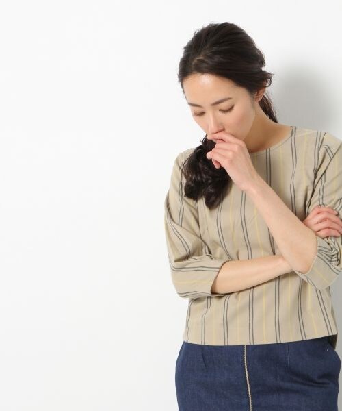 BLISS POINT Womens（ブリスポイント ウイメンズ）の「TRPUマルチストライプブラウス（トップス・レディース・ホワイト/ベージュ/ネイビー・Ｍ/Ｌ）」の2枚目の写真
