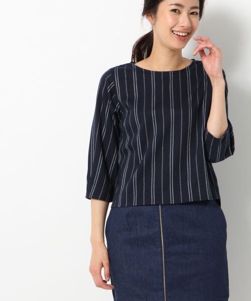 BLISS POINT Womens（ブリスポイント ウイメンズ）の「TRPUマルチストライプブラウス（トップス・レディース・ホワイト/ベージュ/ネイビー・Ｍ/Ｌ）」の5枚目の写真