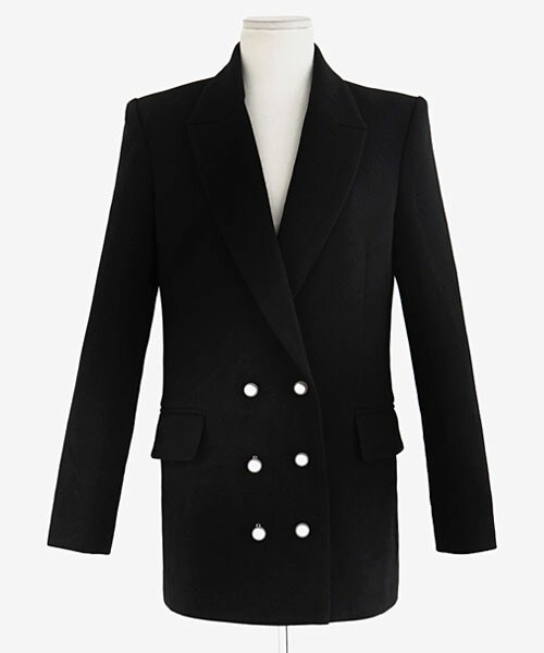 DHOLIC(ディーホリック)の「パールダブルボタンジャケット(テーラードジャケット・レディース・ブラック/ホワイトアイボリー・S/M)」の1枚目の写真