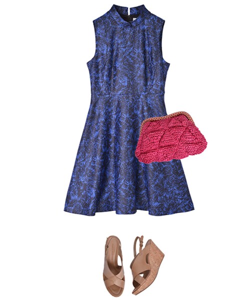 BORNY(ボルニー)の「パーム柄スタンドドレス(ワンピース/ドレス・レディース・ホワイト/ブルー・S)」の3枚目の写真