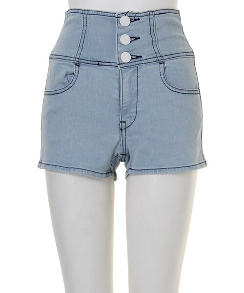 EMODA（エモダ）の「classical ハイウエスト DENIM ショートパンツ（パンツ・レディース・ブラック/アイスブルー/インディゴ・XS/S/M）」の4枚目の写真