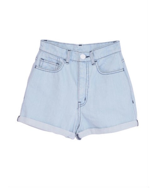 EMODA（エモダ）の「ロールUP ハイウエスト DENIM ショートパンツ（パンツ・レディース・ホワイト/アイスブルー/インディゴ・XS/S/M）」の2枚目の写真