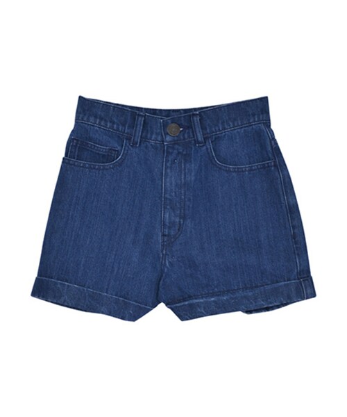 EMODA（エモダ）の「ロールUP ハイウエスト DENIM ショートパンツ（パンツ・レディース・ホワイト/アイスブルー/インディゴ・XS/S/M）」の3枚目の写真