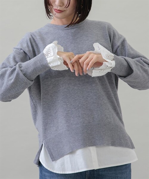 URBAN RESEARCH Sonny Label（アーバンリサーチサニーレーベル）の「2WAY袖口扇貝蕾絲立領罩衫（その他・レディース・米色/黑色/薩克斯藍・米色/黑色/薩克斯藍）」の7枚目の写真