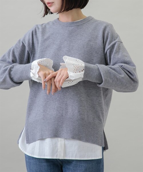 URBAN RESEARCH Sonny Label（アーバンリサーチサニーレーベル）の「2WAY袖口扇貝蕾絲立領罩衫（その他・レディース・米色/黑色/薩克斯藍・米色/黑色/薩克斯藍）」の6枚目の写真