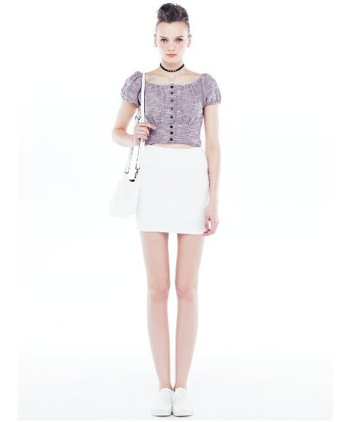 EMODA（エモダ）の「FINEツィードデコルテOPEN TOP（トップス・レディース・ブラック/ピンク/アイスブルー・S/M）」の4枚目の写真