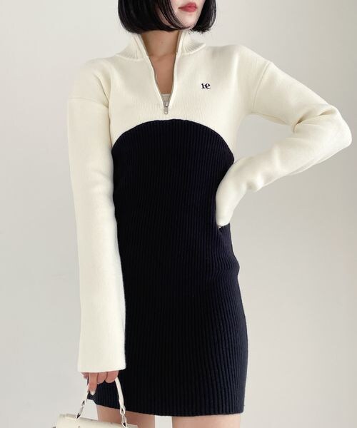 Heather(ヘザー)の「ハーフZIPニットミニワンピース(ワンピース/ドレス・レディース・ブラック 09/グレー 16/ネイビー×オフホワイト 88・FREE)」の10枚目の写真