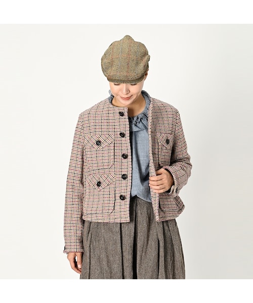 45R 45rpm コットンツィード　フリンジ　ノーカラージャケット　サイズ1 45R（フォーティファイブアール）の「コットンツイードのノー