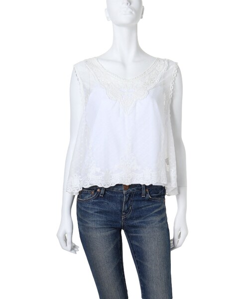 Ungrid(アングリッド)の「【Lady Like】シースルーノースリトップス(トップス・レディース・オフホワイト/ブラック・F)」の1枚目の写真