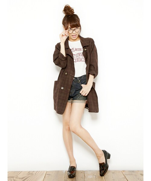 Ungrid（アングリッド）の「【Casual】チェックドルマンコート（ジャケット/アウター・レディース・グレー/ブラウン・S/M）」の3枚目の写真