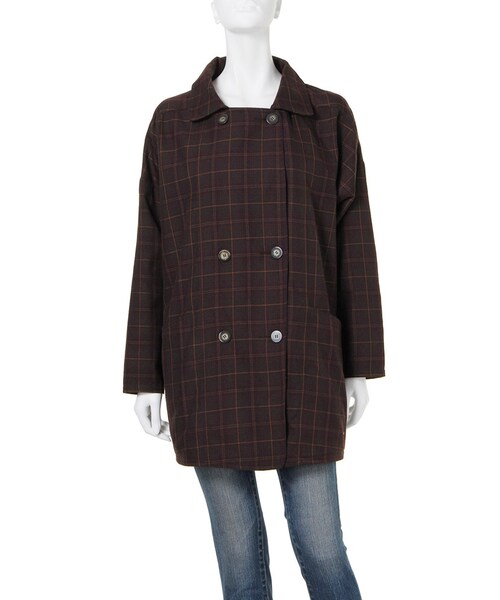 Ungrid（アングリッド）の「【Casual】チェックドルマンコート（ジャケット/アウター・レディース・グレー/ブラウン・S/M）」の2枚目の写真