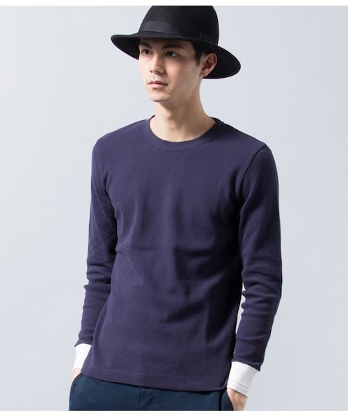 JUNRED（ジュンレッド）の「サーマルコンビロングスリーブカットソー（Ｔシャツ/カットソー・メンズ・オフホワイト/ネイビー・0/1/2）」の2枚目の写真