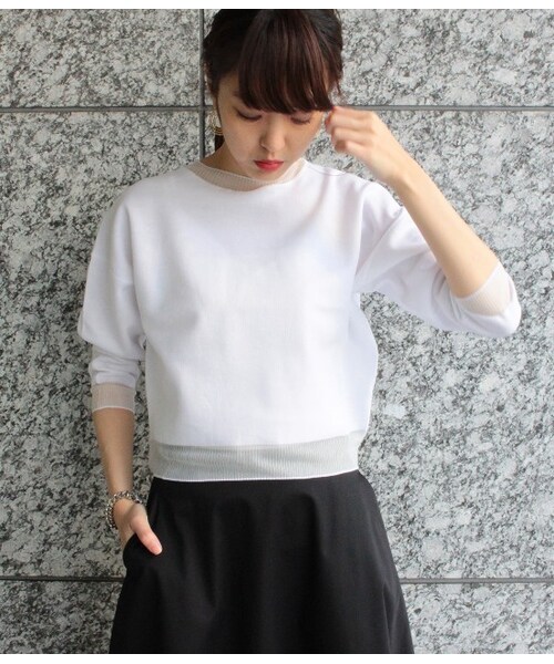 ADAM ET ROPE'（アダムエロペ）の「【先行予約】リブ透け接結プルオーバー　15SS 【春の新作】（ニット・レディース・グレー/ホワイト・38）」の3枚目の写真