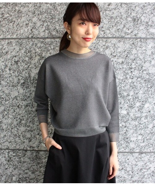 ADAM ET ROPE'（アダムエロペ）の「【先行予約】リブ透け接結プルオーバー　15SS 【春の新作】（ニット・レディース・グレー/ホワイト・38）」の2枚目の写真