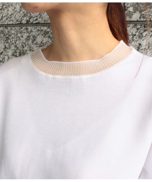 ADAM ET ROPE'（アダムエロペ）の「【先行予約】リブ透け接結プルオーバー　15SS 【春の新作】（ニット・レディース・グレー/ホワイト・38）」の4枚目の写真