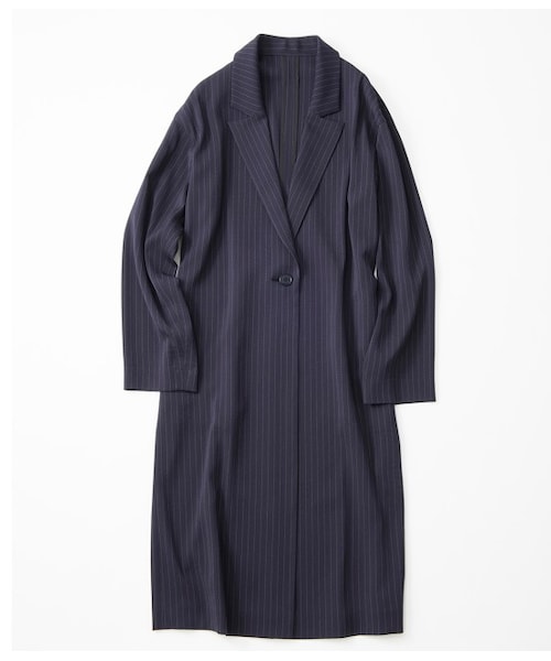 ADAM ET ROPE'（アダムエロペ）の「【先行予約】ピンストジョーゼットチェスターコート　15SS【春の新作】（ジャケット・レディース・ベージュ/ネイビー・36/38）」の2枚目の写真