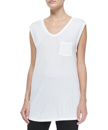 Alexander Wang | T by Alexander Wang Long Muscle Tee with Pocket, White(Tシャツ/カットソー)