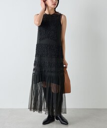 GALLARDA GALANTE 長袖 チュールワンピース カーキ GALLARDA GALANTE 長袖 チュールワンピース カーキ