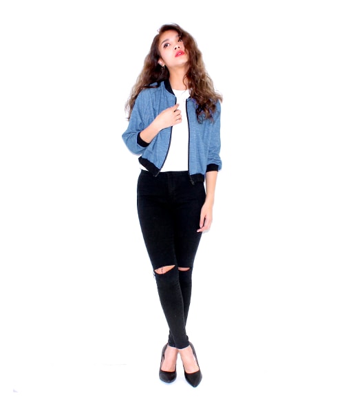 ANAP（アナップ）の「デニム風ドルマンショートブルゾン（ジャケット／ブルゾン・レディース・ブルー・onesize）」の5枚目の写真