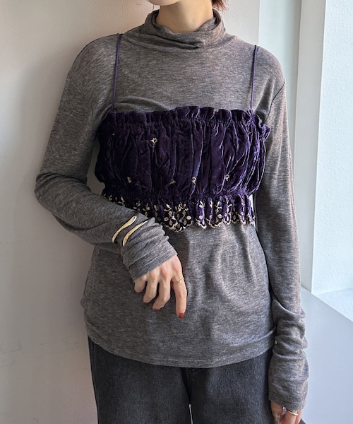 crinkle ベスト ジレ 「crinkle crinkle」ベルベット3Dエンブロイ