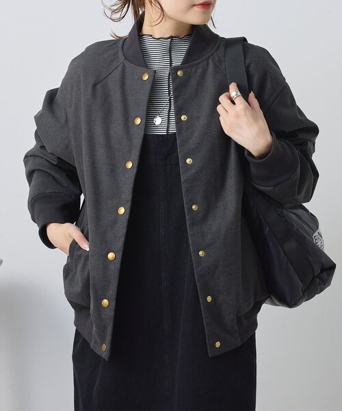 PUAL CE CIN（ピュアルセシン）の「スタジアムジャンパー（ジャケット/アウター・レディース・ネイビー/チャコールグレー・FREE）」の2枚目の写真