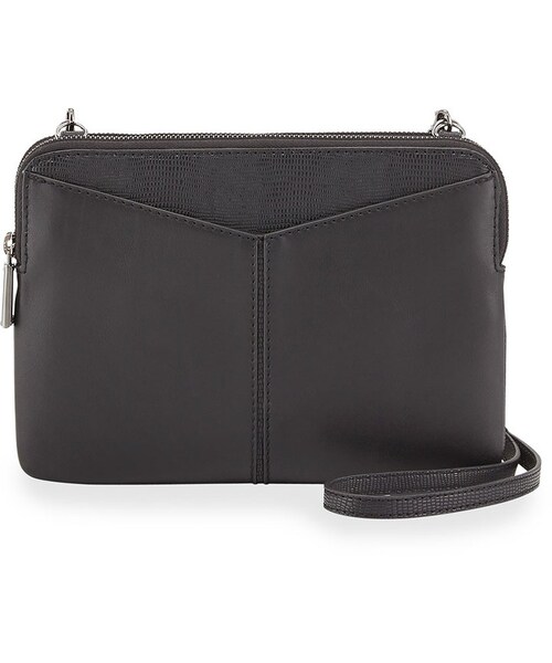 BCBGMAXAZRIA(ビーシービージーマックスアズリア)の「BCBGMAXAZRIA Snake-Embossed Napa Leather Double Crossbody Bag, Black(ショルダーバッグ・レディース・BLK)」の1枚目の写真