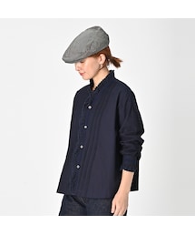 新品45R インディゴダンプのカットワークフリルブラウス藍染M