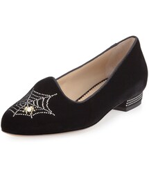 Charlotte Olympia | Charlotte Olympia Charlotte's Web Embroidered Velvet Slipper, Black(シューズ)