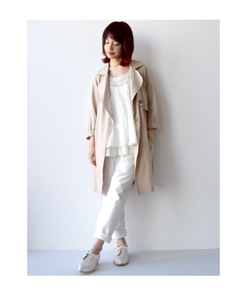 w closet(ダブルクローゼット)の「【予約】ツイルダブルトレンチ風コート(トップス・レディース・サンドベージュ/オレンジベージュ・FREE)」の12枚目の写真