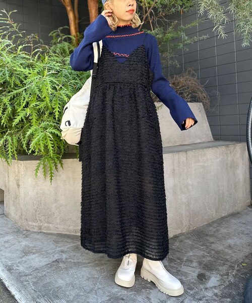 CIAOPANIC（チャオパニック）の「【2サイズ展開】フリンジシアーキャミワンピース（ワンピース/ドレス・レディース・ホワイト/ブラウン/ブラック・0/1）」の2枚目の写真