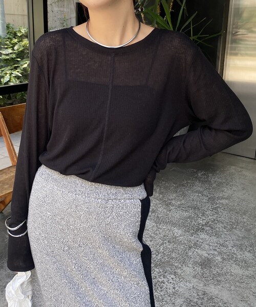 CAPRICIEUX LE'MAGE（カプリシューレマージュ）の「テンセルウールリブTシャツ（Tシャツ/カットソー・レディース・エクリュ/グレー/ブラック・F）」の2枚目の写真