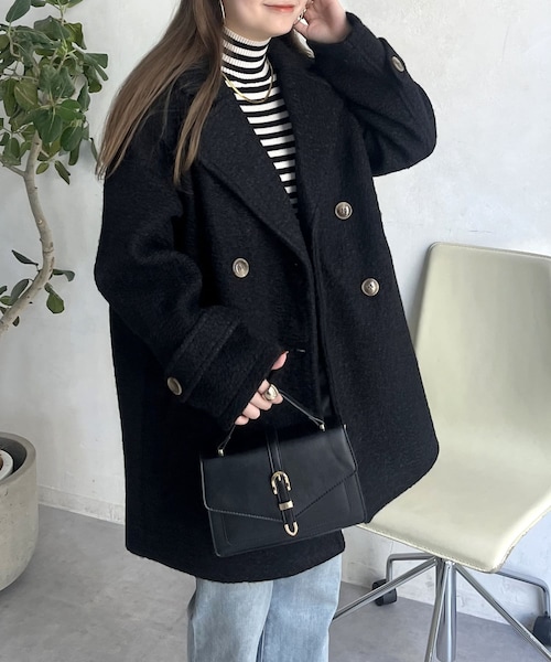 prose verse（プロズヴェール）の「オーバーサイズブークレツイードミドルコート（ピーコート・レディース・オフホワイト/ブラック・M）」の2枚目の写真