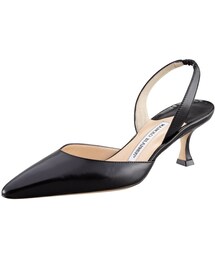 Manolo Blahnik | Manolo Blahnik Kidskin Low-Heel Halter, Black(パンプス)