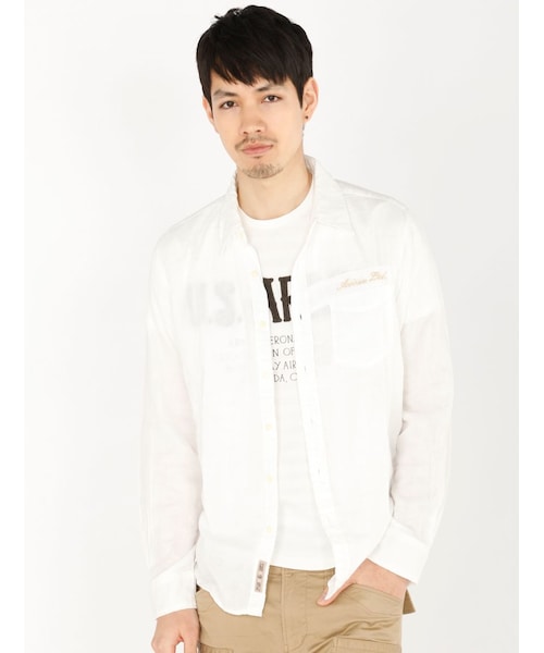 AVIREX（アヴィレックス）の「DS L/S DOUBLE GAUZE（トップス・メンズ・PINK/NAVY/WHITE/SACKS・M/L/XL/XXL）」の2枚目の写真