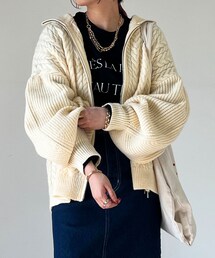 un dix cors（アンディコール）の「【WEB限定】ZIPUPケーブルニットカーデ（カーディガン/ボレロ）」