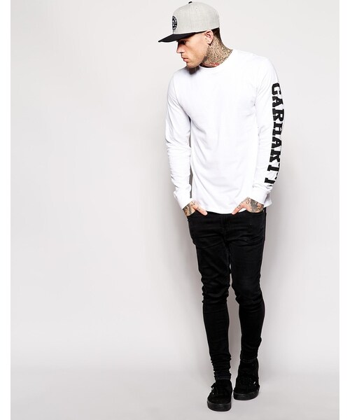 Carhartt（カーハート）の「Carhartt Long Sleeve College T-Shirt（Tシャツ/カットソー・メンズ・whiteblack・M-Chest 38-40"/XL-Chest 42-44"/L-Chest 40-42"/S-Chest 36-38"）」の2枚目の写真