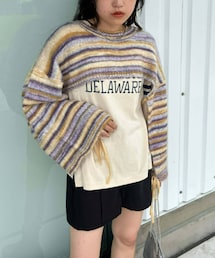 CIAOPANIC TYPY（チャオパニックティピー）の「【HELLO.SANFRANCISCO】プリントTEE付マルチボーダーリボンニット（ニット/セーター）」