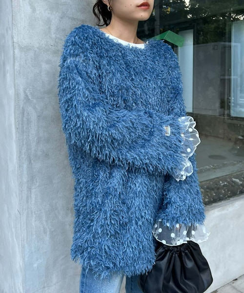 CIAOPANIC TYPY（チャオパニックティピー）の「【HELLO.SANFRANCISCO】2WAYフェザーファーカーデ（カーディガン/ボレロ・レディース・アイボリー/イエロー/サックスブルー・ONE）」の2枚目の写真