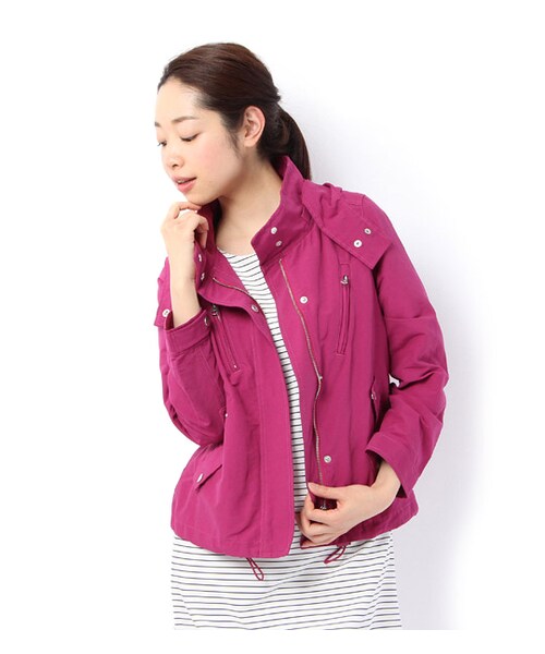 mysty woman（ミスティウーマン）の「フード付き比翼ジップアップブルゾン（ジャケット/アウター・レディース・グレー/ピンク/ライトグリーン/ネイビー・M）」の3枚目の写真