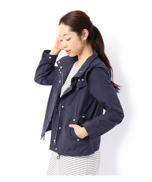 mysty woman（ミスティウーマン）の「フード付き比翼ジップアップブルゾン（ジャケット/アウター・レディース・グレー/ピンク/ライトグリーン/ネイビー・M）」の6枚目の写真