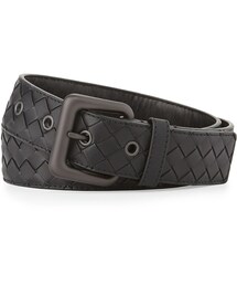 BOTTEGA VENETA | Bottega Veneta Intrecciato Gunmetal Buckle Belt, Black(ベルト)