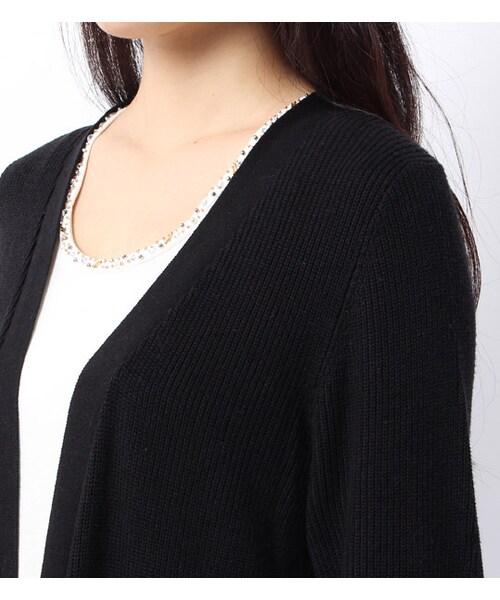 mysty woman(ミスティウーマン)の「裾スリット入りロングカーディガン(トップス・レディース・トップグレー/ネイビー/ブラック)」の6枚目の写真