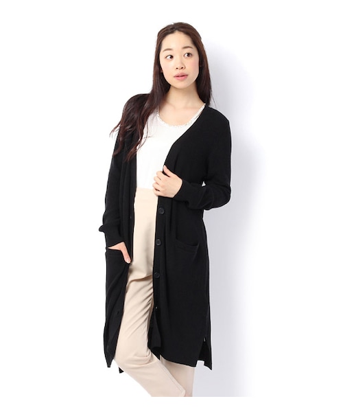 mysty woman(ミスティウーマン)の「裾スリット入りロングカーディガン(トップス・レディース・トップグレー/ネイビー/ブラック)」の2枚目の写真